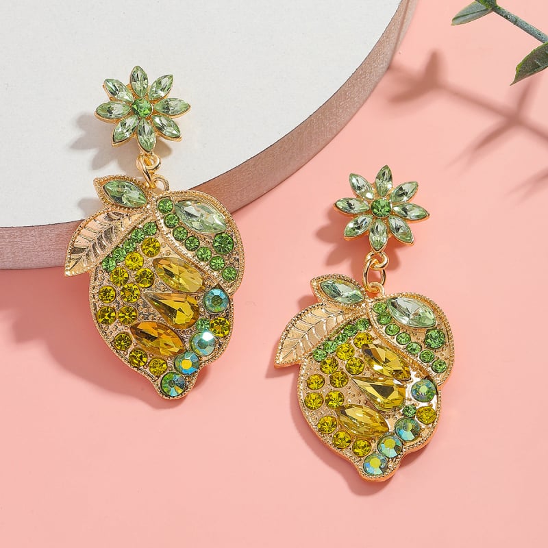 Обеци от сплав, форма плод и лист, естествен стил, Jiaqi, пролет 2025