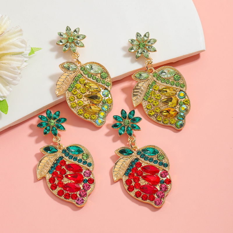 Обеци от сплав, форма плод и лист, естествен стил, Jiaqi, пролет 2025