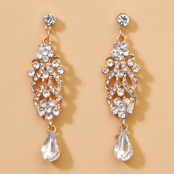 Cercei geometrici lungi din aliaj, încrustați cu cristale și ciucuri, placare electroplatină, pentru femei