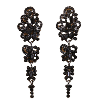 Cercei geometrici lungi din aliaj, încrustați cu cristale și ciucuri, placare electroplatină, pentru femei