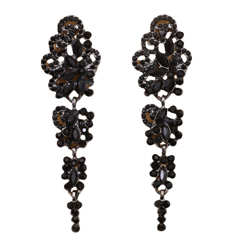 Cercei geometrici lungi din aliaj, încrustați cu cristale și ciucuri, placare electroplatină, pentru femei