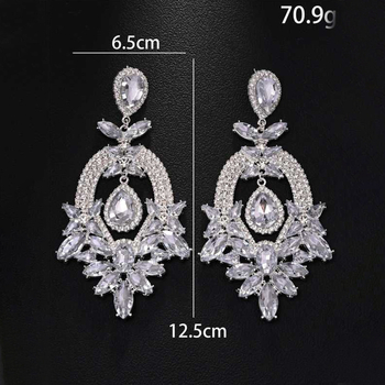 Viseće naušnice kapkovitog oblika s cirkonima i rhinestones, elektroplatirano završno, INS stil, ljeto 2025