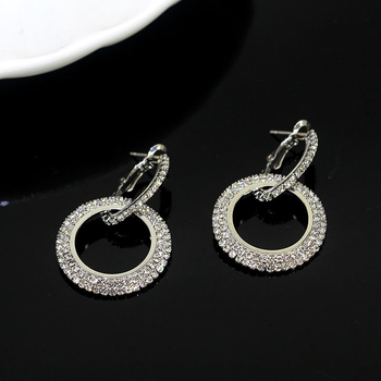 Naušnice s rhinestones u geometrijskom šupljem krugu - Preppy stil - Model E606 - Brand YFJEWE
