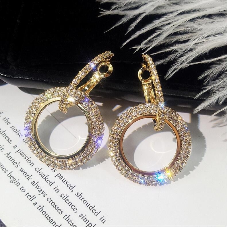 Naušnice s rhinestones u geometrijskom šupljem krugu - Preppy stil - Model E606 - Brand YFJEWE