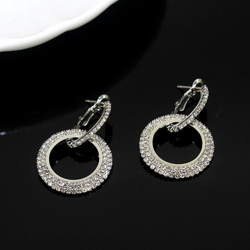 Naušnice s rhinestones u geometrijskom šupljem krugu - Preppy stil - Model E606 - Brand YFJEWE