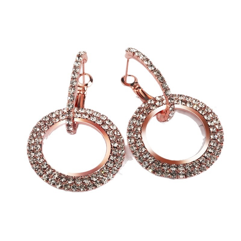 Naušnice s rhinestones u geometrijskom šupljem krugu - Preppy stil - Model E606 - Brand YFJEWE