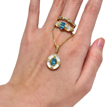 Réz nyaklánc gyöngyház medállal, keresztes lánccal, retro stílusban