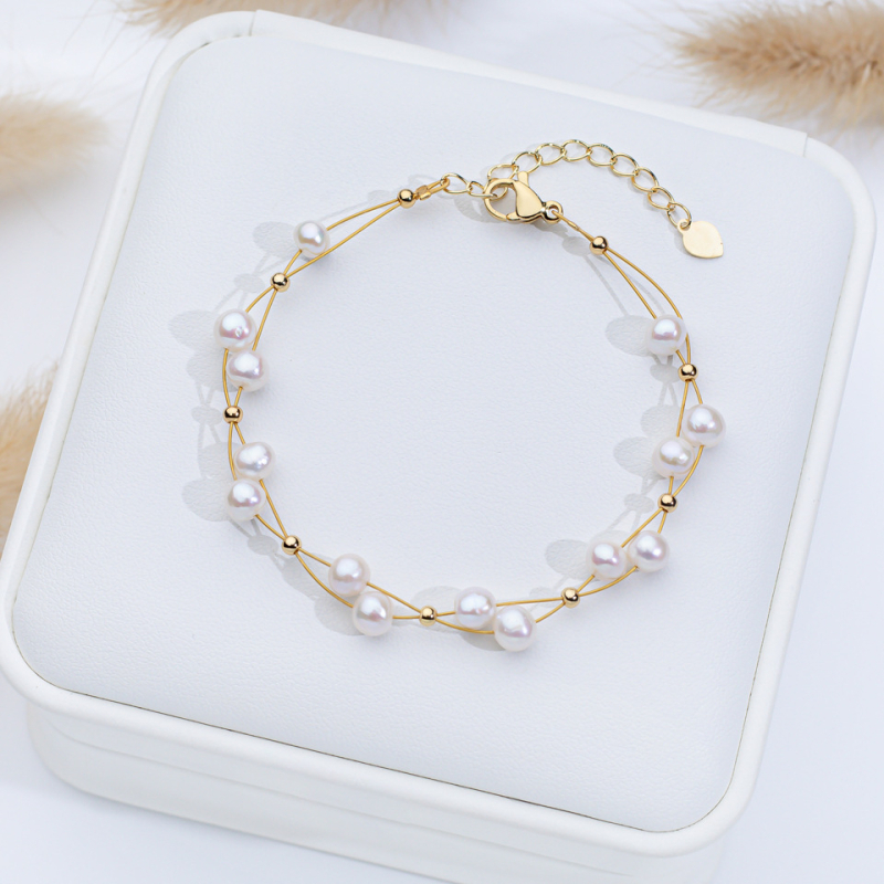 Brățară din perle de apă dulce pentru femei — Material: perle de apă dulce; Tehnică: croșetare manuală; Formă: val; Stil: feminin, simplu; Cadou: amintiri de călătorie