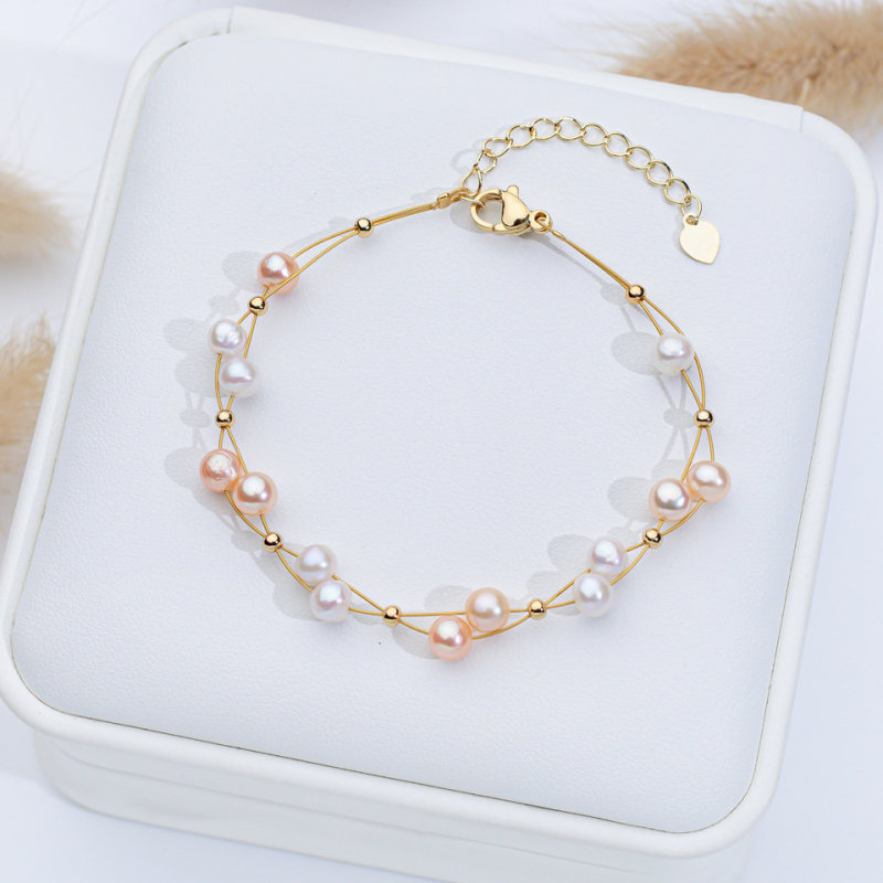 Brățară din perle de apă dulce pentru femei — Material: perle de apă dulce; Tehnică: croșetare manuală; Formă: val; Stil: feminin, simplu; Cadou: amintiri de călătorie