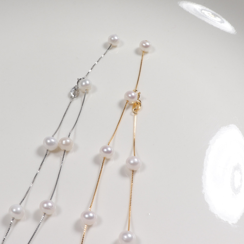 Colier cu perle de apă dulce, aproape rotund, argint 925, stil simplu, marcă Yiyi pearl