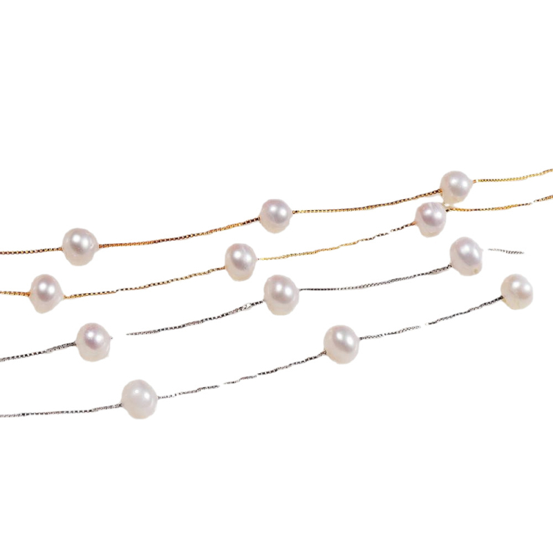 Colier cu perle de apă dulce, aproape rotund, argint 925, stil simplu, marcă Yiyi pearl