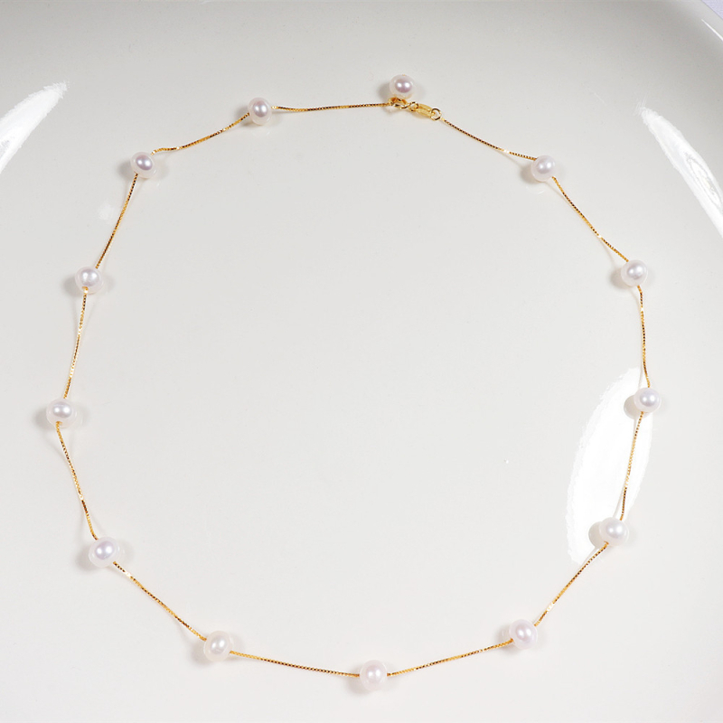 Colier cu perle de apă dulce, aproape rotund, argint 925, stil simplu, marcă Yiyi pearl