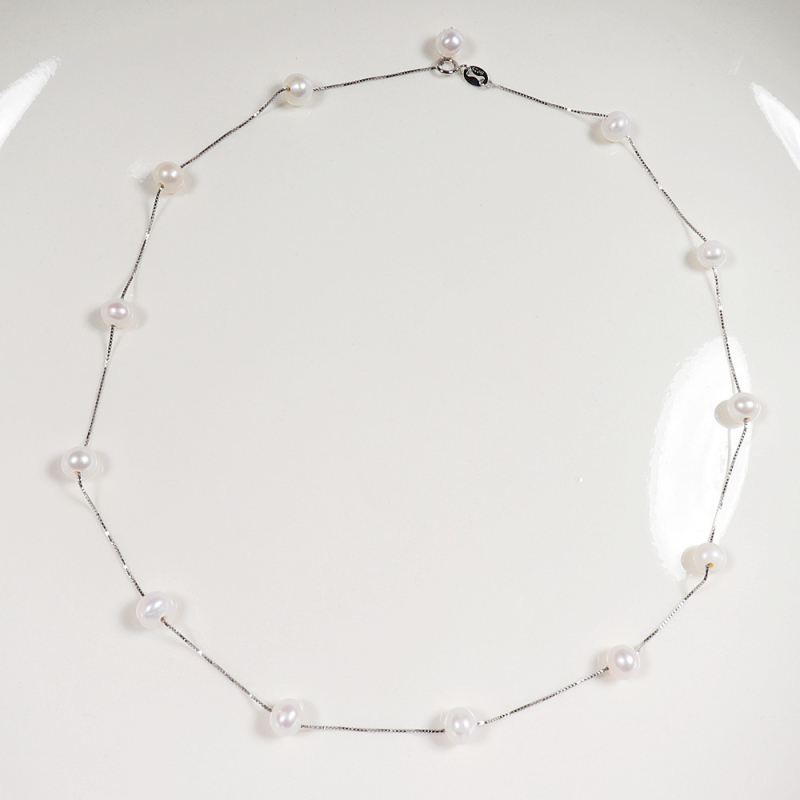 Colier cu perle de apă dulce, aproape rotund, argint 925, stil simplu, marcă Yiyi pearl
