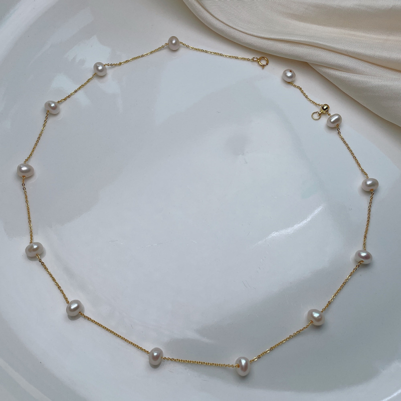 Colier cu perle de apă dulce, aproape rotund, argint 925, stil simplu, marcă Yiyi pearl