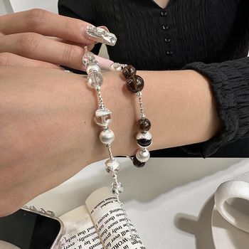 925-ös ezüst karkötő tigrisszem és gyöngyökkel, nőknek, egyszerű stílus, retro elegáns