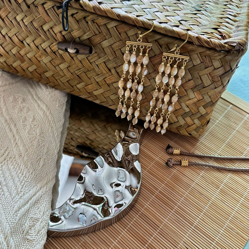 Geometrijski ogrlica od majčine biserne školjke s tassel privjeskom na voskovom užetu, prilagodljiva
