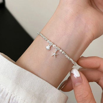 S925 ezüst karkötő természetes édesvízi gyönggyel, csillag alakú kagyló medállal, nőknek, friss és édes stílus