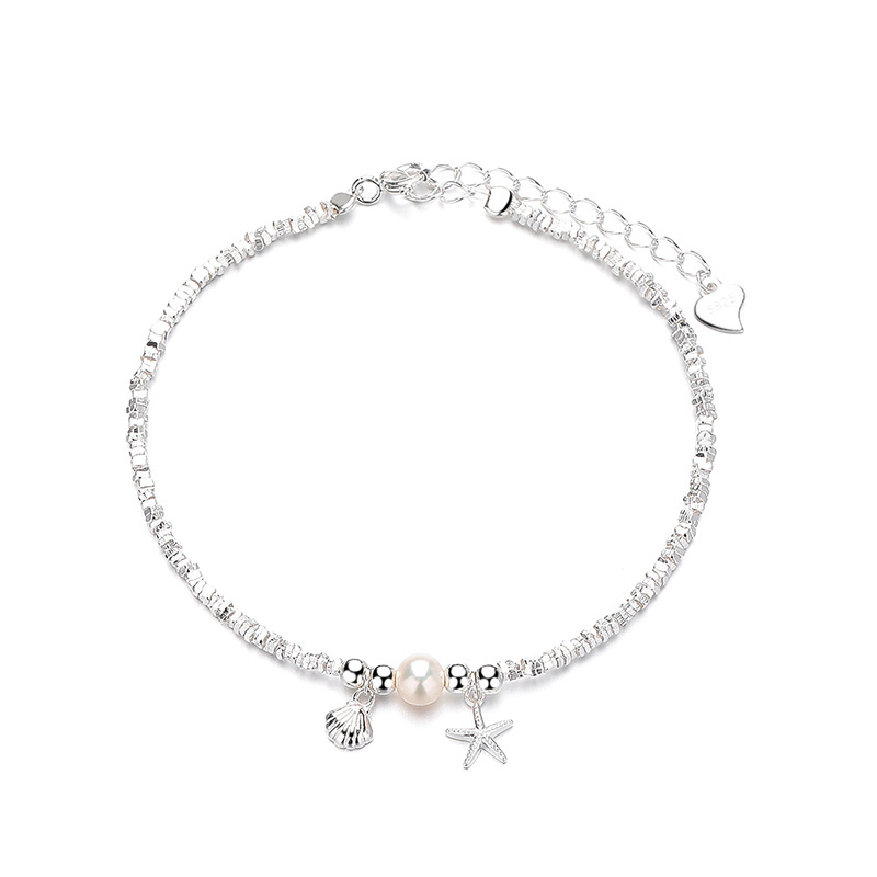 S925 ezüst karkötő természetes édesvízi gyönggyel, csillag alakú kagyló medállal, nőknek, friss és édes stílus