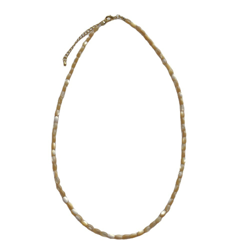 Geometrijski kolut od školjki s rižastim biserima, ručna izrada, lanac od perli, privjesak od majčine perle, obim 41–50 cm