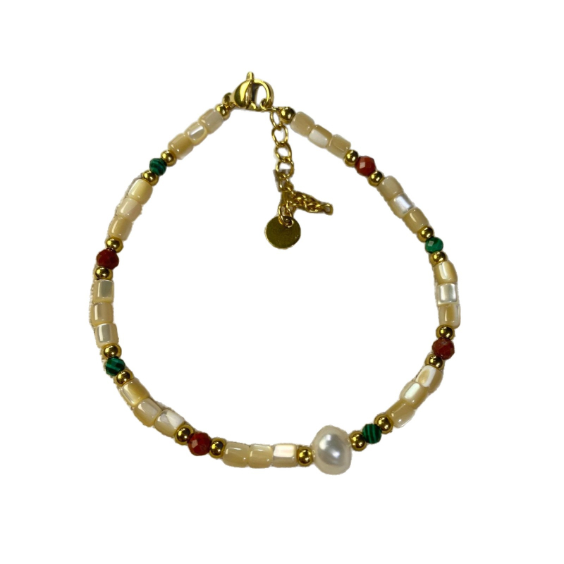 Colier din piatră naturală, pandantiv din sidef, formă geometrică, lanț regulat, tehnologie de conservare a culorii