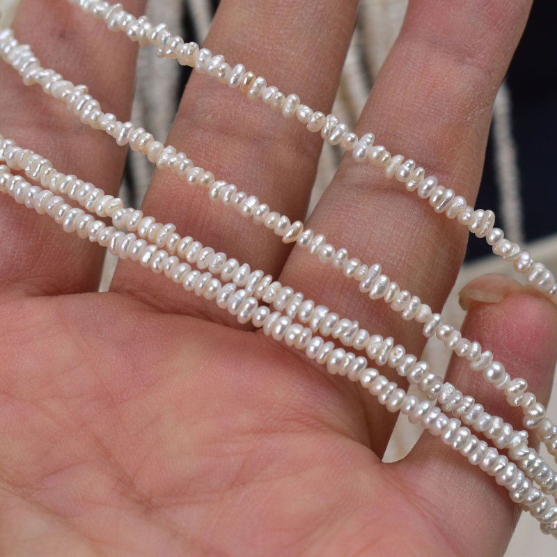 Ebakorrapärased Keshi pärlid – paljad pärlid, 38 cm nöör, sügis 2025