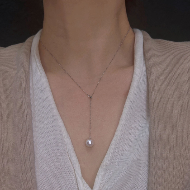 Огърлица Edison със сладководни перли за жени, S925 стерлингово сребро, пискюл дизайн с издърпване, многократно носене, луксозна лека огърлица за ключицата