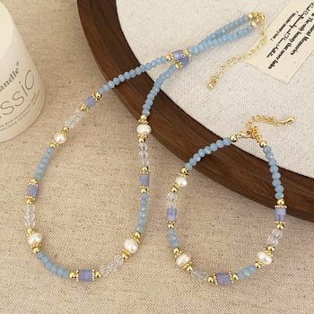 Narukvica od sladkovodnih bisera i kristalnih perlica, romboidni motiv, elektroplatirani završetak, Yizhou Jewelry, ženski nakit