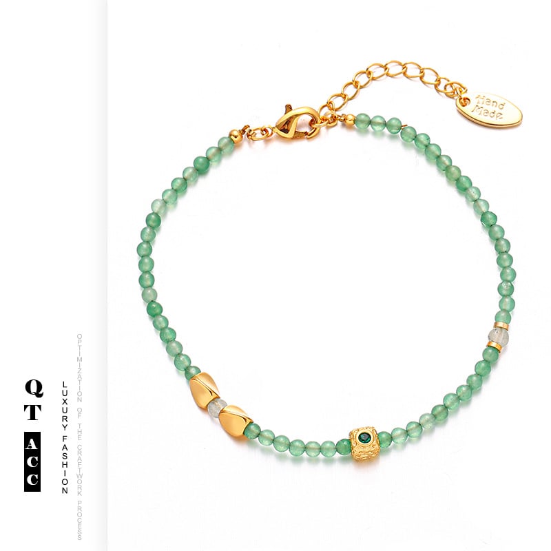 Geometrijska ženska narukvica, novi kineski stil, bakrena baza, zeleni Dongling, zircon umetci i turkizne perle, elektroplatinirani završetak