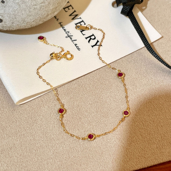 Narukvica od S925 srebra s 18K pozlaćenjem, rubin, mikro postavljanje, ženski stil