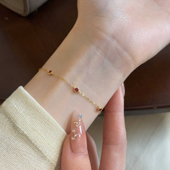 Narukvica od S925 srebra s 18K pozlaćenjem, rubin, mikro postavljanje, ženski stil