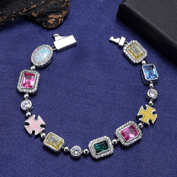 Gemstone narukvica, hip-hop stil, unisex, bakar, cirkon umetak, geometrijski dizajn (Eskeem CHA284)