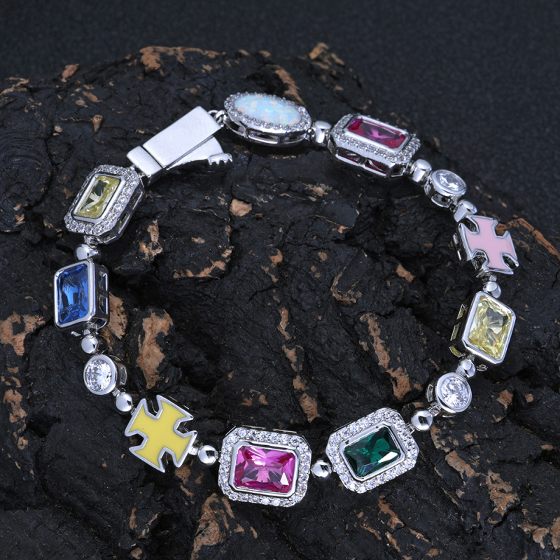 Gemstone narukvica, hip-hop stil, unisex, bakar, cirkon umetak, geometrijski dizajn (Eskeem CHA284)