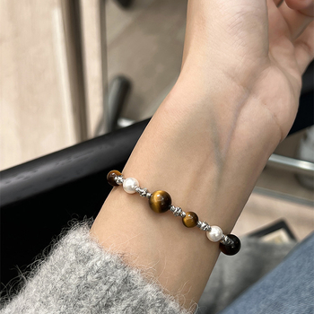 Karkötő tigriszem- kővel, gyöngyökkel és virágformájú gyöngyökkel, kézzel készített geometriás dizájn, nőknek, őszi-téli Maillard Wind stílus