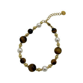 Karkötő tigriszem- kővel, gyöngyökkel és virágformájú gyöngyökkel, kézzel készített geometriás dizájn, nőknek, őszi-téli Maillard Wind stílus