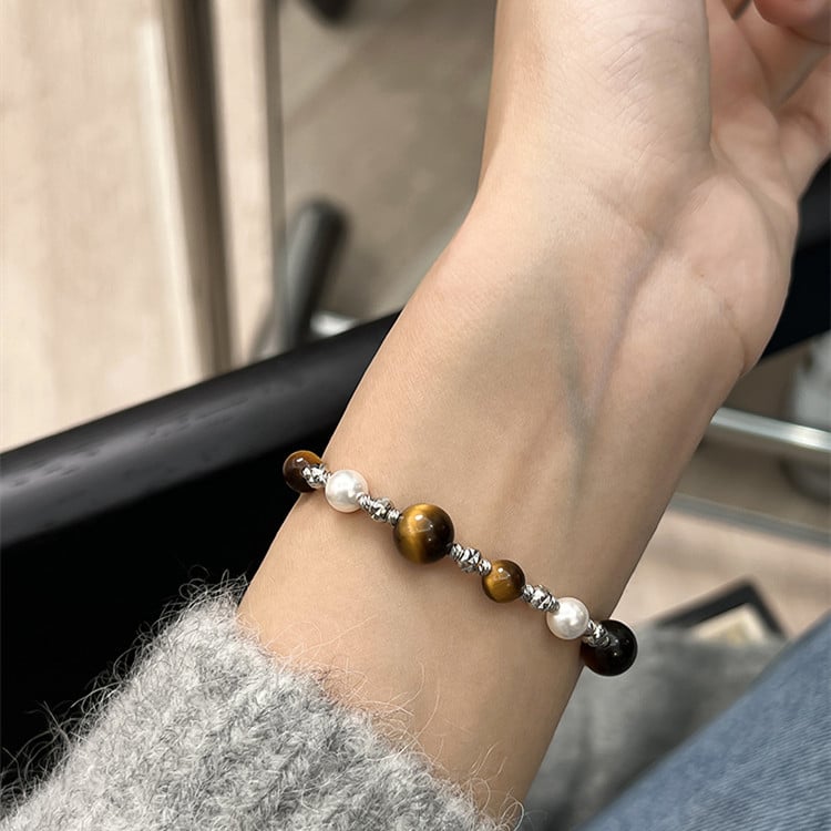 Karkötő tigriszem- kővel, gyöngyökkel és virágformájú gyöngyökkel, kézzel készített geometriás dizájn, nőknek, őszi-téli Maillard Wind stílus