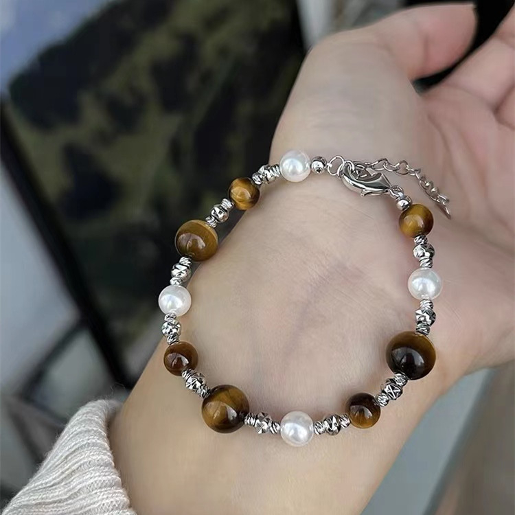 Karkötő tigriszem- kővel, gyöngyökkel és virágformájú gyöngyökkel, kézzel készített geometriás dizájn, nőknek, őszi-téli Maillard Wind stílus