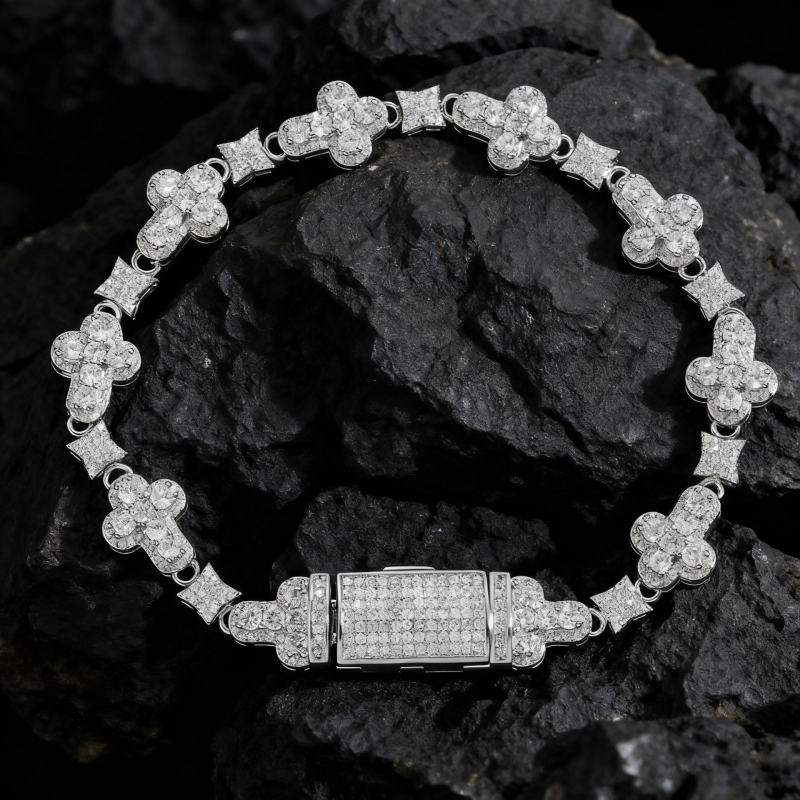 Unisex narukvica s križem, 10 mm, mikro pavé cirkon, hip-hop stil