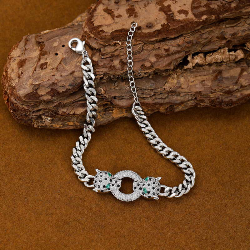 Unisex narukvica od bakra s cirkonima, elektroplatina, leopard motiv