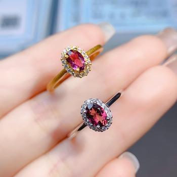 Természetes turmalin gyűrű, S925 sterling ezüstbe foglalt fő kő, kézzel készült, nőknek szóló divatgyűrű, Caibao sorozat