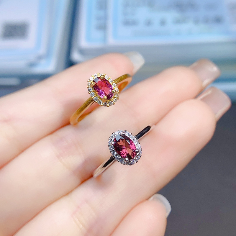 Természetes turmalin gyűrű, S925 sterling ezüstbe foglalt fő kő, kézzel készült, nőknek szóló divatgyűrű, Caibao sorozat