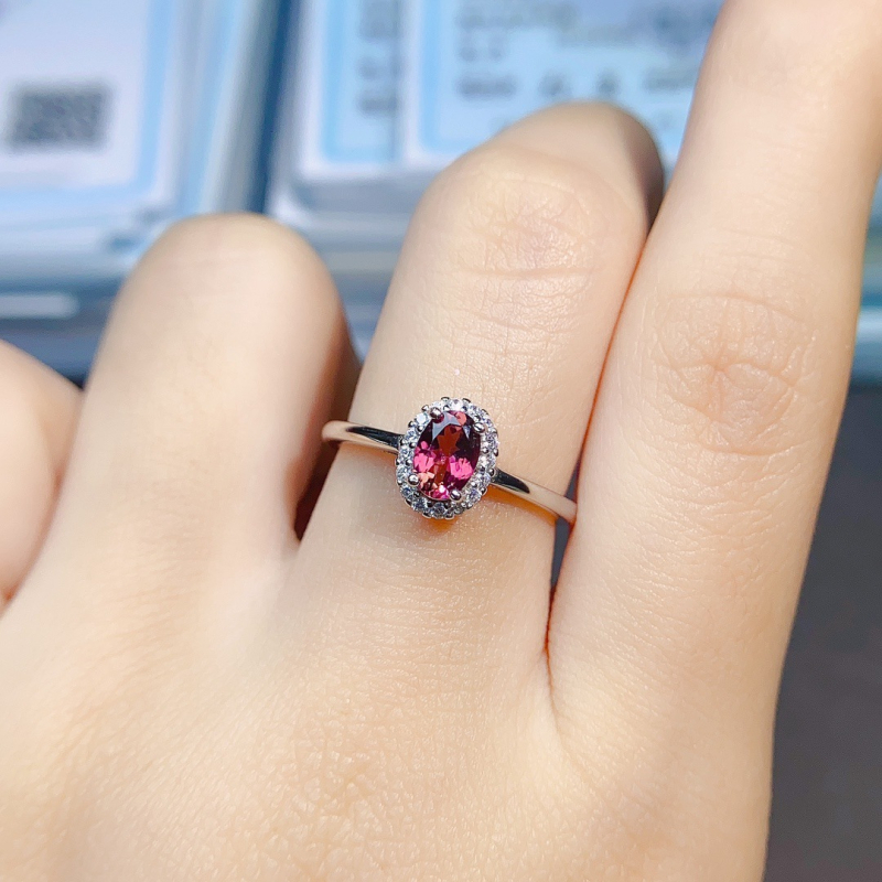 Természetes turmalin gyűrű, S925 sterling ezüstbe foglalt fő kő, kézzel készült, nőknek szóló divatgyűrű, Caibao sorozat