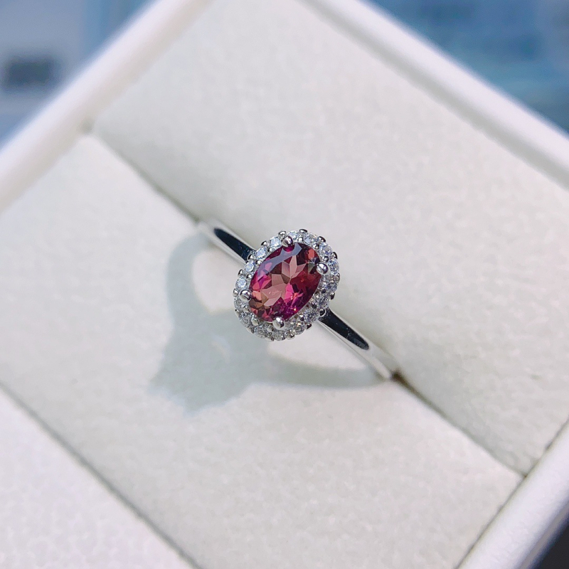 Természetes turmalin gyűrű, S925 sterling ezüstbe foglalt fő kő, kézzel készült, nőknek szóló divatgyűrű, Caibao sorozat