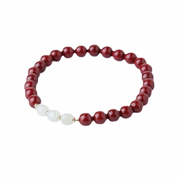 Narukvica od cinnabara s Buddha perlama od Hetian jade - ručno izrađena, unisex, kineski stil, dar za putovanja