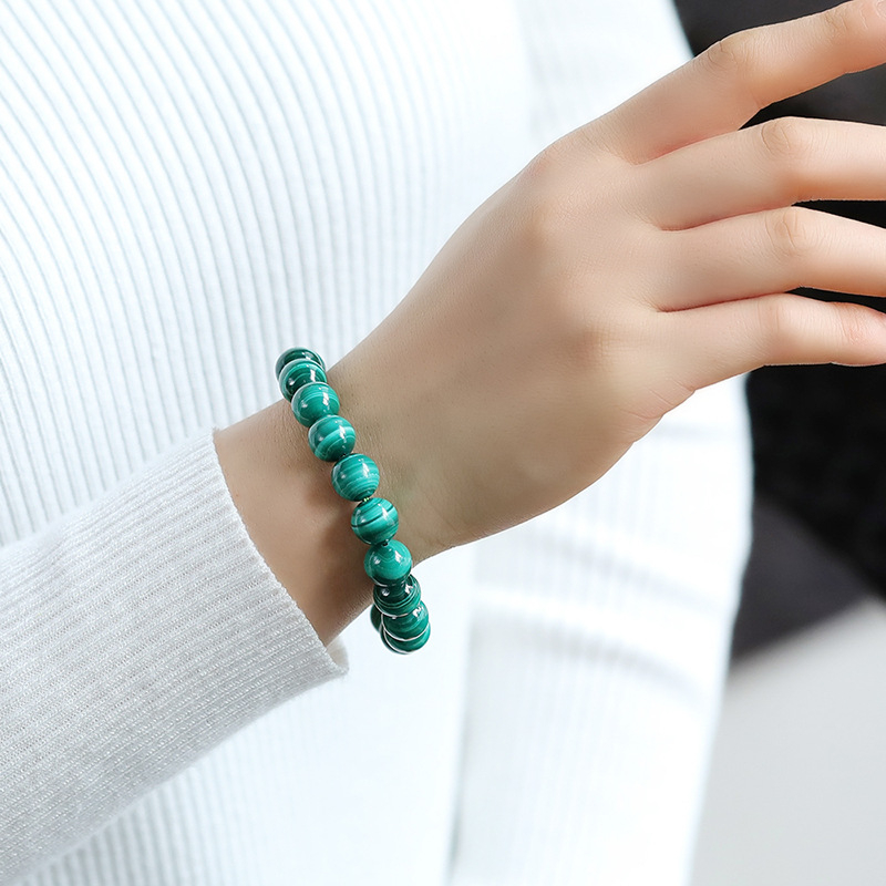 Malachit karkötő macskaszeme-effektussal és rétegzett dizájnnal (csiszolás; uniszex; anyag: malahit)