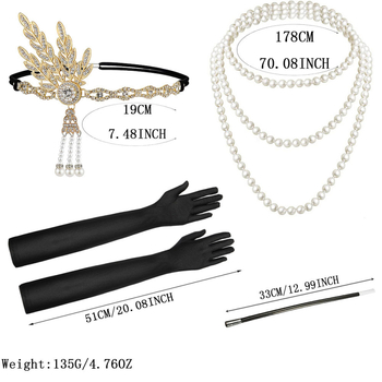 1920-ih stilu: set za kosu s perjem i nakitom – perle ugrađene, miješani materijali, ženski egzotični stil, uključuje dodatke za kosu + naušnice + ogrlica, proljeće 2024