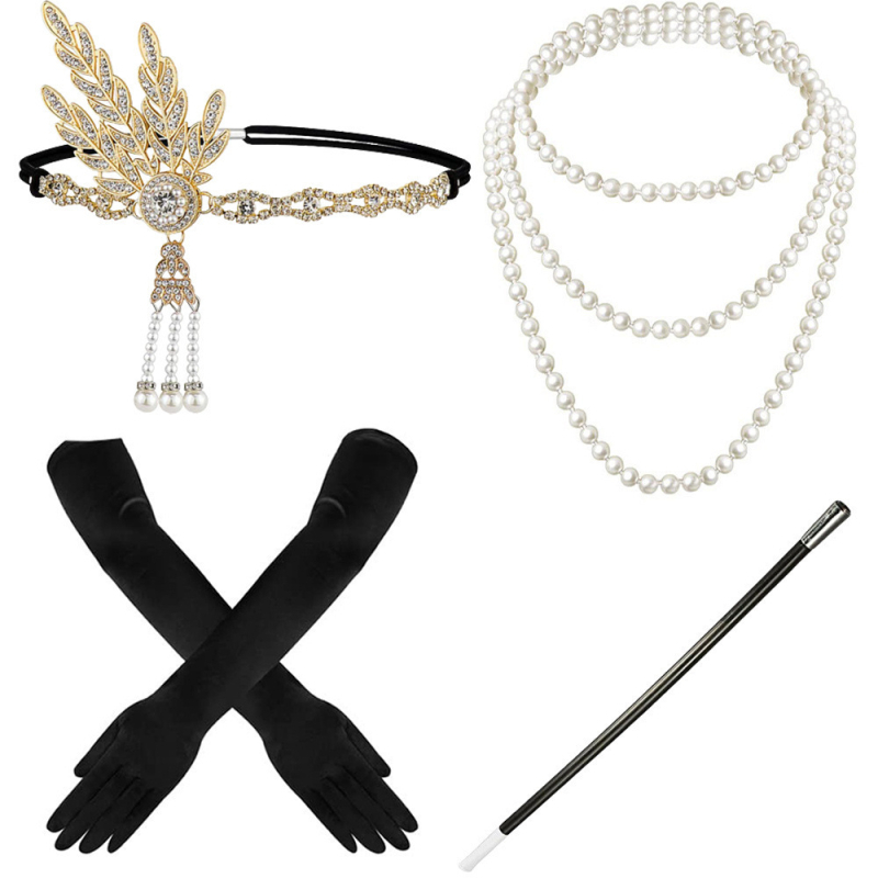 1920-ih stilu: set za kosu s perjem i nakitom – perle ugrađene, miješani materijali, ženski egzotični stil, uključuje dodatke za kosu + naušnice + ogrlica, proljeće 2024