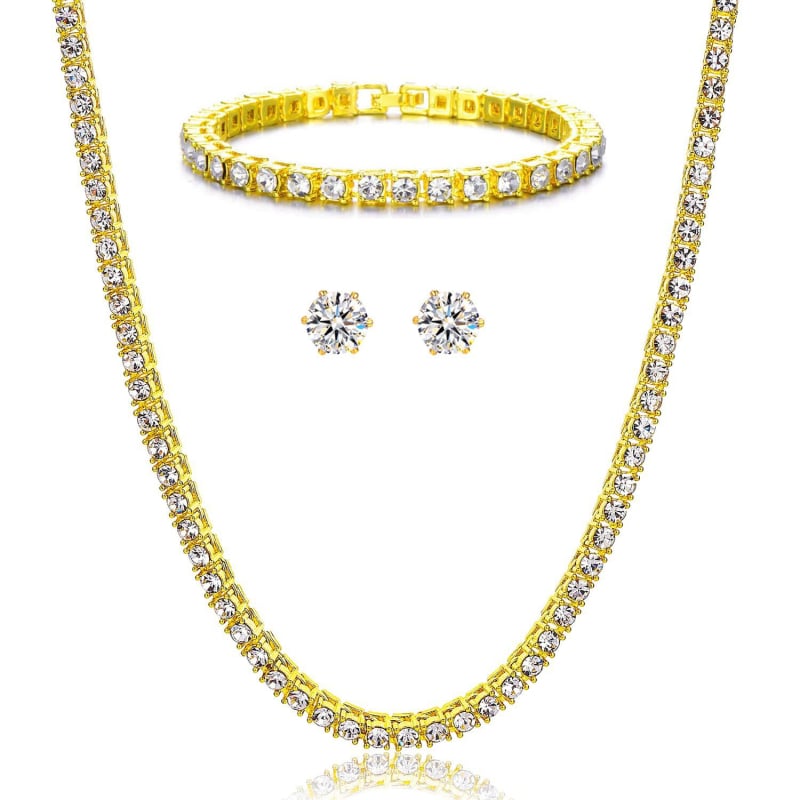 Unisex set nakita s tenis lančićem: naušnice, ogrlica i narukvica s privjeskom od legure, jesen 2022