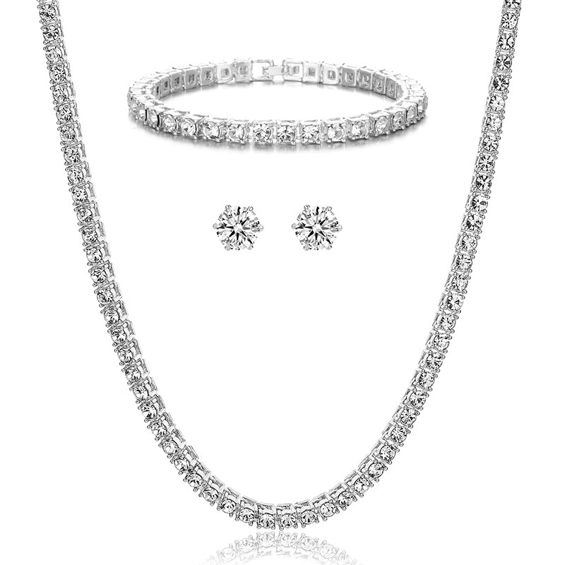 Unisex set nakita s tenis lančićem: naušnice, ogrlica i narukvica s privjeskom od legure, jesen 2022