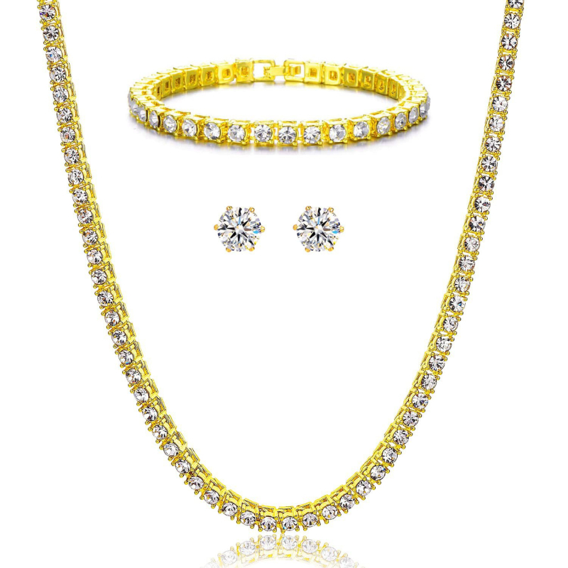 Unisex set nakita s tenis lančićem: naušnice, ogrlica i narukvica s privjeskom od legure, jesen 2022