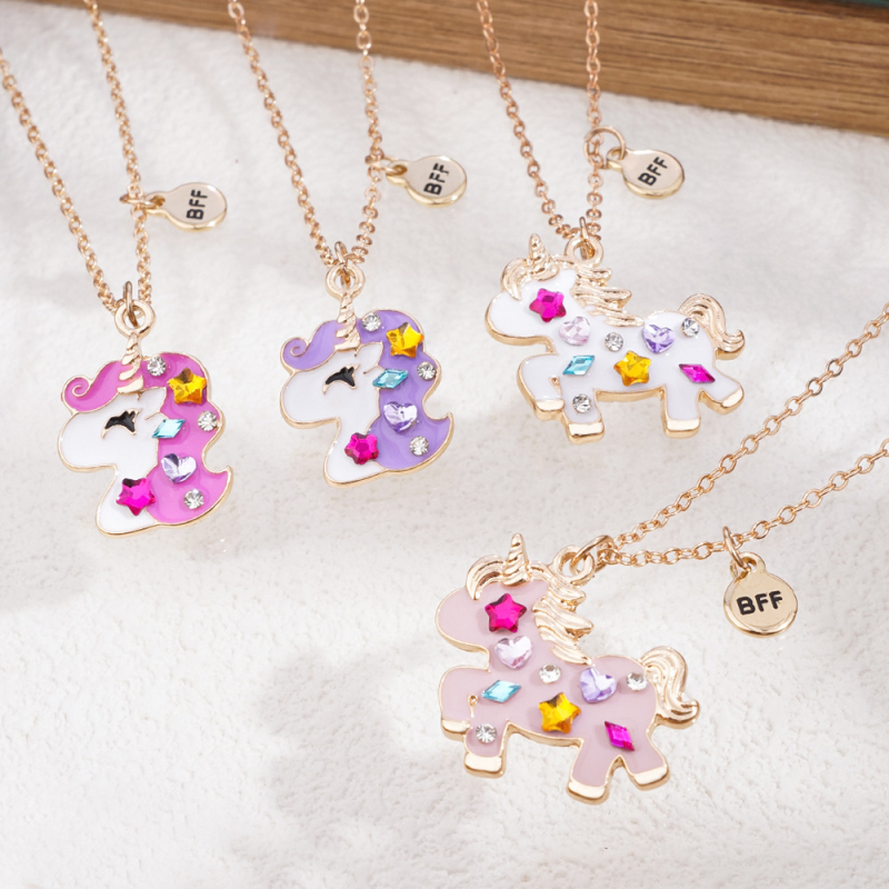 Ogrlica od legure, oblik jednorog-pegaz, tehnika kapanja ulja, standardni lanac, težina 5,7 g